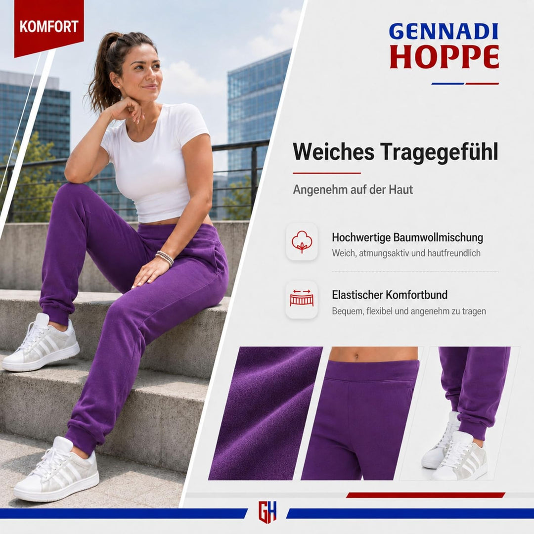 Gennadi Hoppe Damen Jogginghose Trainingshose Sweat Pants Sporthose Fitness Hose XS Lila (Purple), X