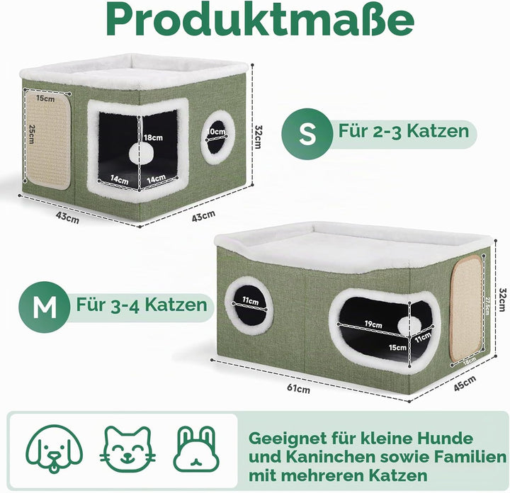 Faltbares Katzenhöhle, Katzenhaus Indoor grosse Katzen, 61T*45B*32H cm 2 Schicht Katzenwürfel, XXL K