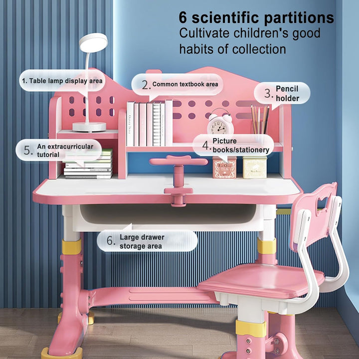 Kinderschreibtisch Höhenverstellbar, Tisch und Stuhl Set mit Schublade Kinderzimmer Möbel Mädchen Ju