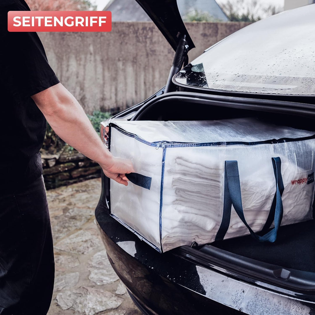 WRAPPYBAG im 4er-Pack Grosse Aufbewahrungstaschen aus transparentem Kunststoff – XXL-Tasche für Umzu