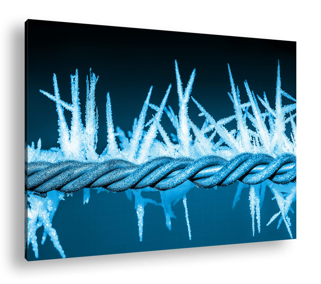 deyoli vereister Stacheldraht Format 80x60 Effekt: Monocrome Blau als Leinwandbild, Motiv fertig ger