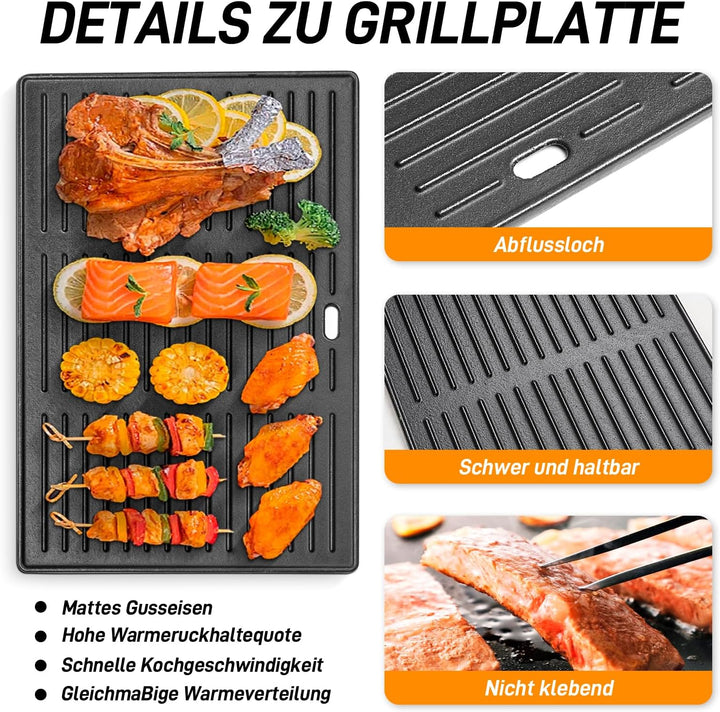 7638 Gusseisen Grillrost und Bratpfannen für Weber Spirit I & II 300 Serie, Spirit E310, E320, S310(