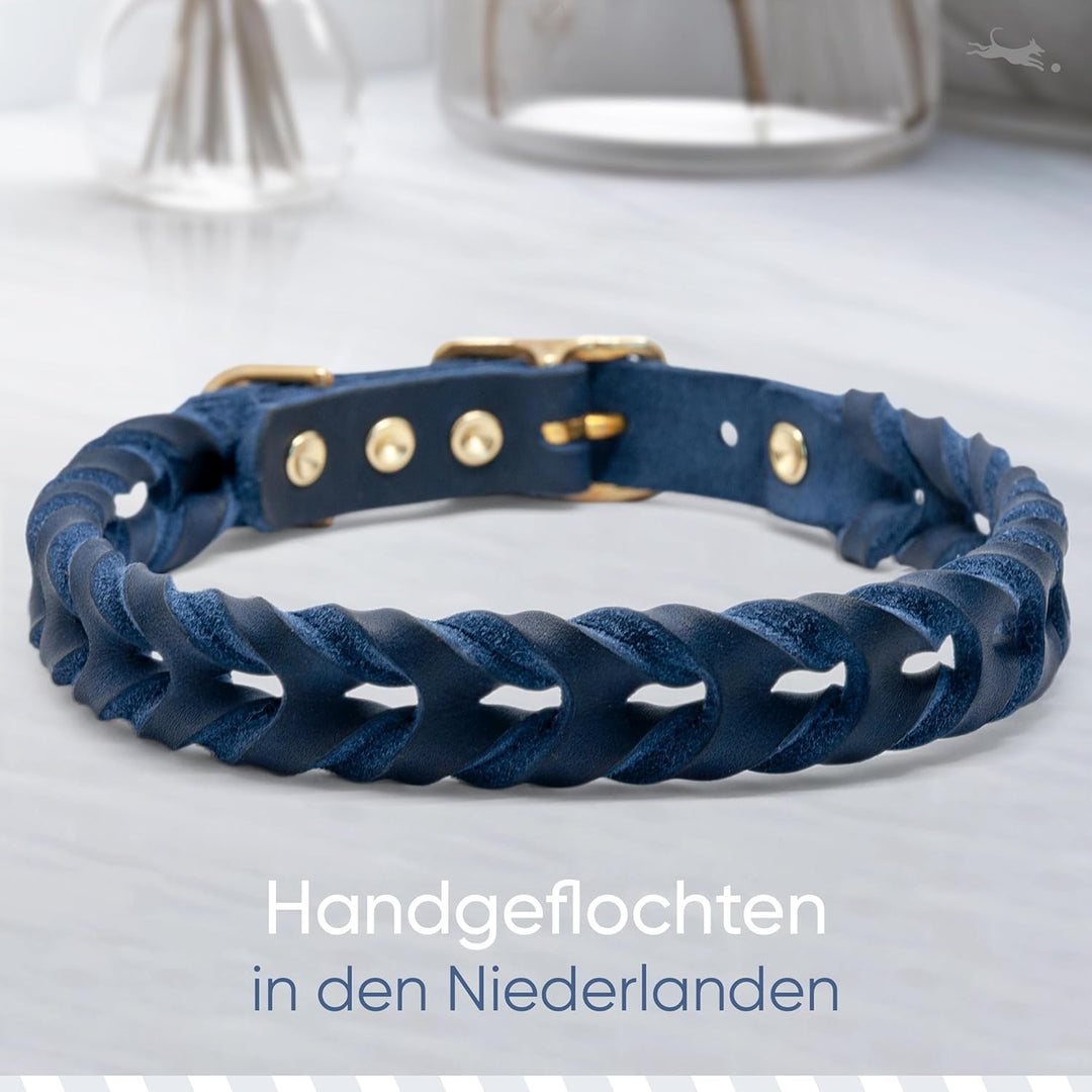 FREUDENTIER Hundehalsband geflochten aus Leder - Handmade in Holland - AlsterTwist Kollektion aus 10