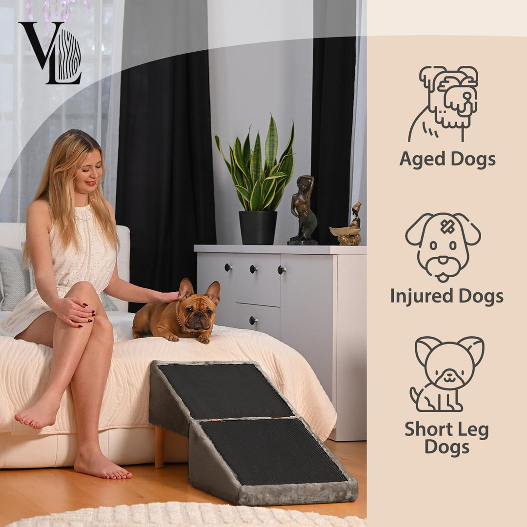 VELORA H&amp;L Hunderampe Hellbraun - 2in1 Hundetreppe und Sitzhocker, Klappbare Einstiegshilfe für Sofa