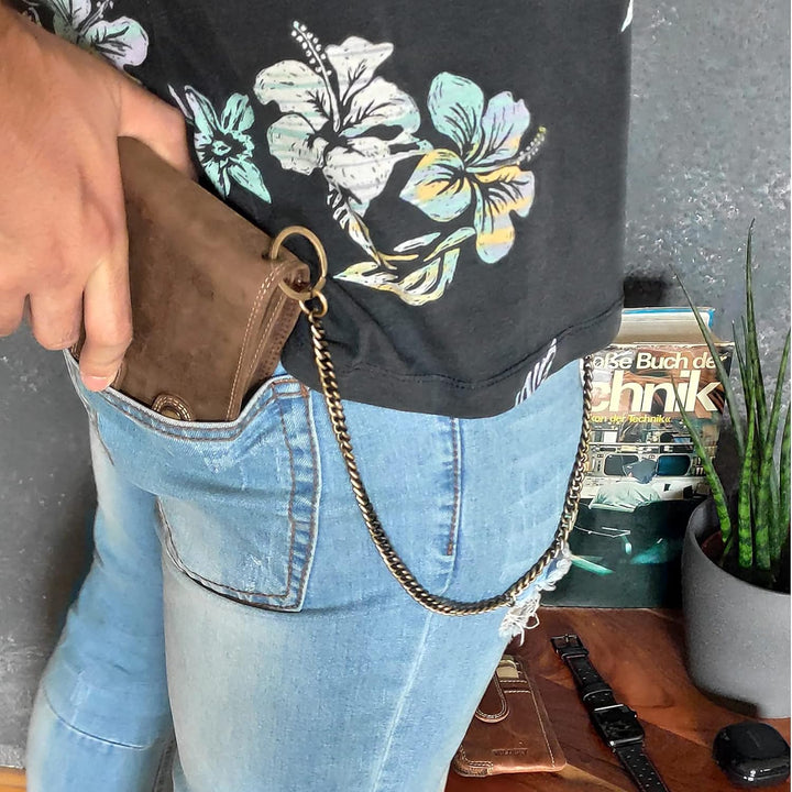 Wildery® Geldbeutel mit Kette I Biker Geldbörse mit Kette Herren I Geldtasche mit RFID Schutz I Port