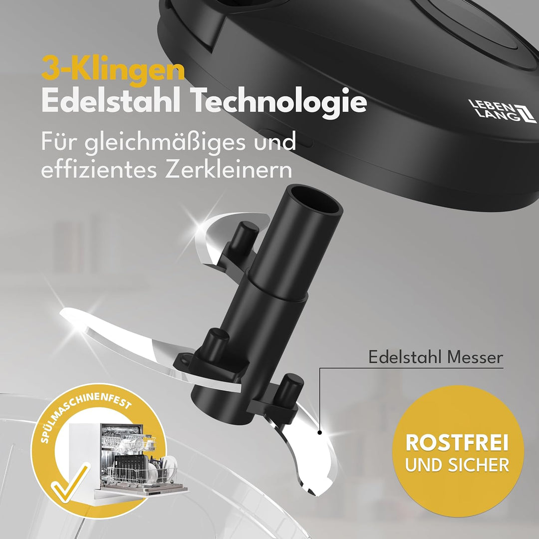 LEBENLANG Gemüse & Zwiebel Zerkleinerer Manuell - 400ML & BPA-Frei | 3 Klingen Obstzerkleinerer Manu