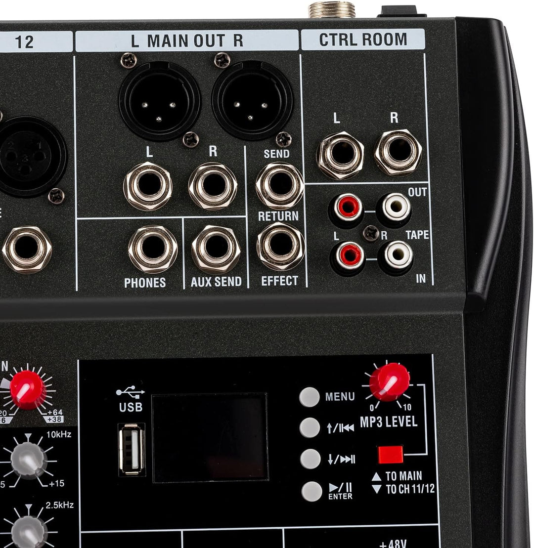 DJ Sound Mixer Board Konsole 48V Phantomspeisung 12 Kanäle mit USB Steckplatz Audiomischer Geeignet