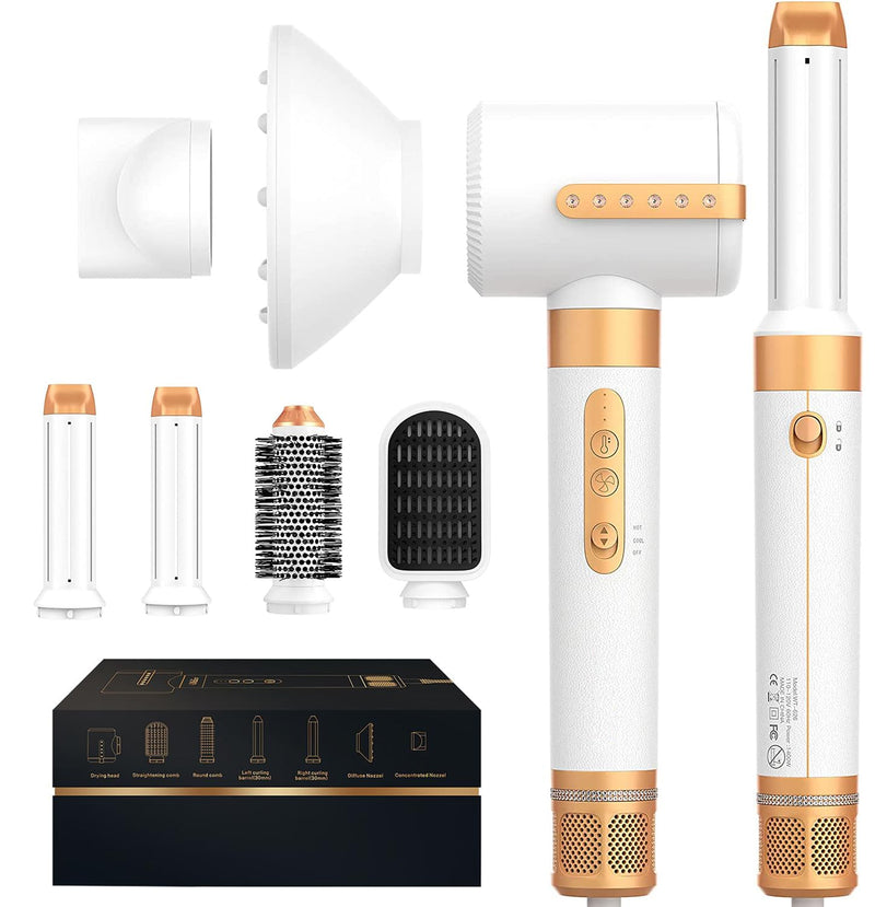 UKLISS Hot Air Styler 7 in 1, Haartrockner Set mit 7 Zubehör: Auto-airflow Lockenstab, Haartrockner