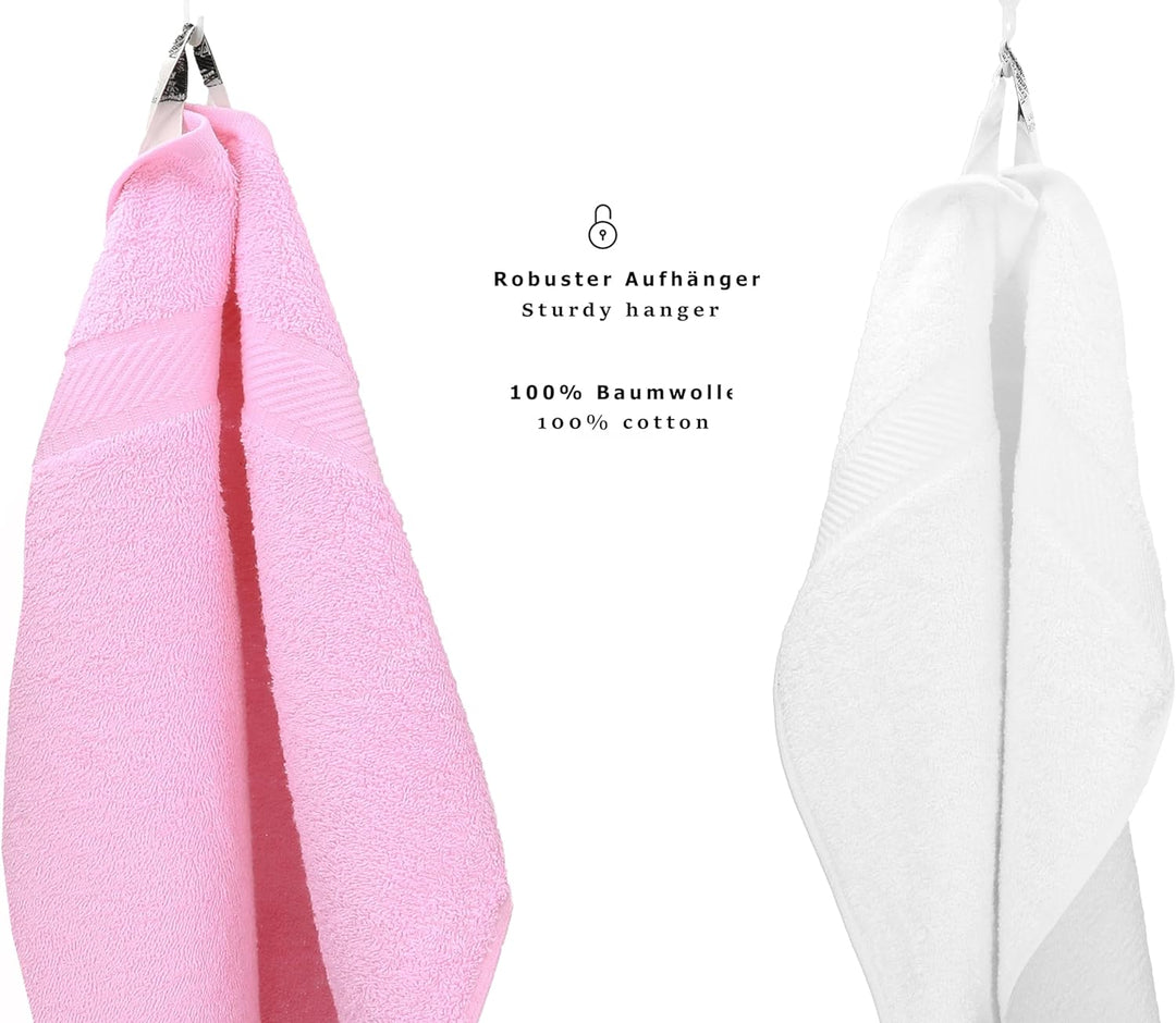 Betz 12 Stück Handtücher Palermo 100% Baumwolle 12 Handtücher Grösse 50 x 100 cm Farbe rosé und weis
