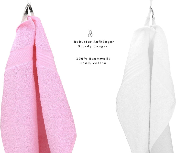 Betz 12 Stück Handtücher Palermo 100% Baumwolle 12 Handtücher Grösse 50 x 100 cm Farbe rosé und weis