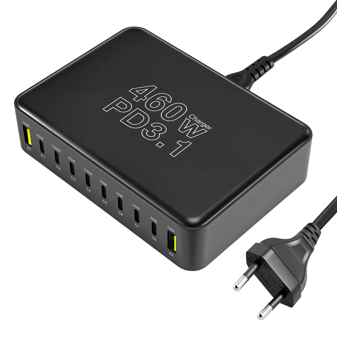 460W USB C Ladegerät Mehrfach, 10-Port Laptop Schnellladegerät Ladestation PD 3.1 100W/45W/35W/20W (