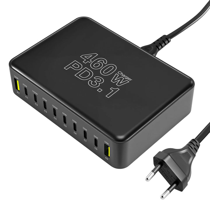 460W USB C Ladegerät Mehrfach, 10-Port Laptop Schnellladegerät Ladestation PD 3.1 100W/45W/35W/20W (