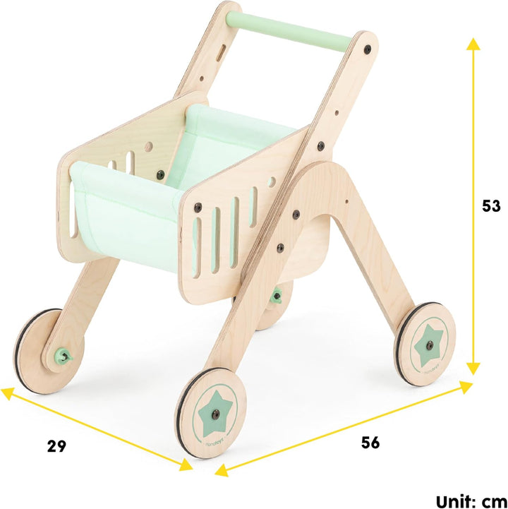 Mamatoyz 04TSHP Trio Shopper Einkaufswagen, Spielzeug, Lauflernhilfe aus natürlichem Birkensperrholz