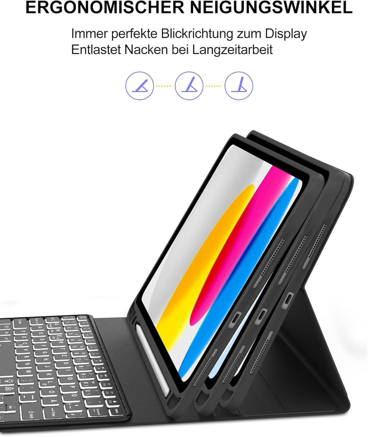 Für iPad 11. Gen A16 Hülle mit Touchpad & Beleuchtung QWERTZ | Für iPad 11 Hülle mit Tastatur - Mit