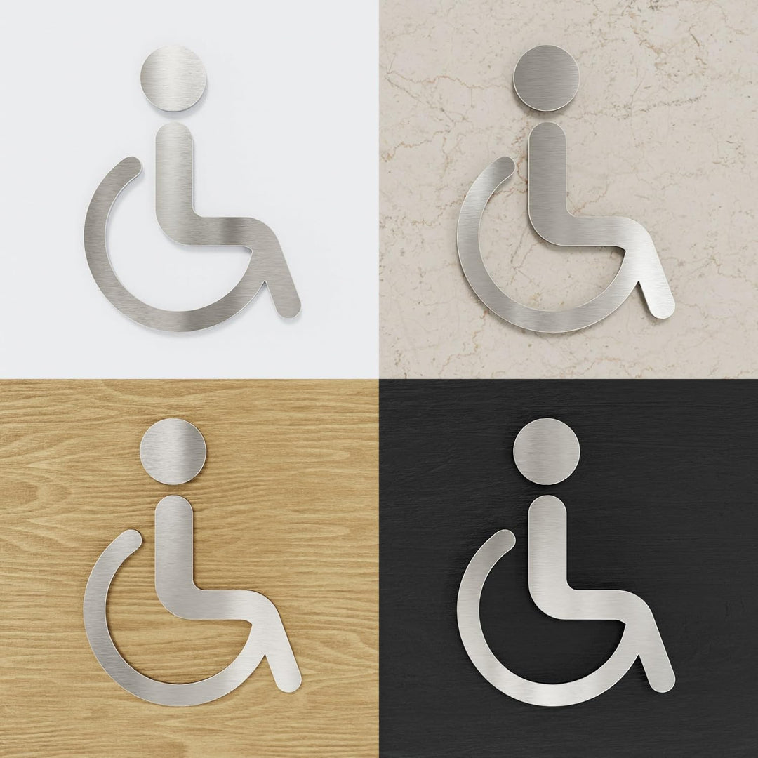 Edelstahl WC-Schild - selbstklebend & pflegeleicht - Design Toiletten-Schild - Rollstuhl-Fahrer Pikt