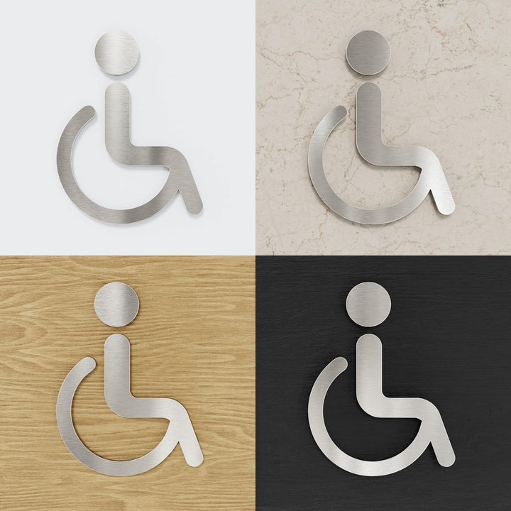 Edelstahl WC-Schild - selbstklebend & pflegeleicht - Design Toiletten-Schild - Rollstuhl-Fahrer Pikt