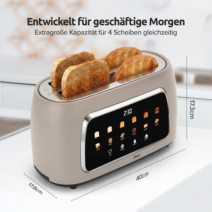 Olvy Premium Toaster mit LCD-Display & Timer – Extra Breite Schlitze (Auftauen/Aufwärmen) – 6 Progra