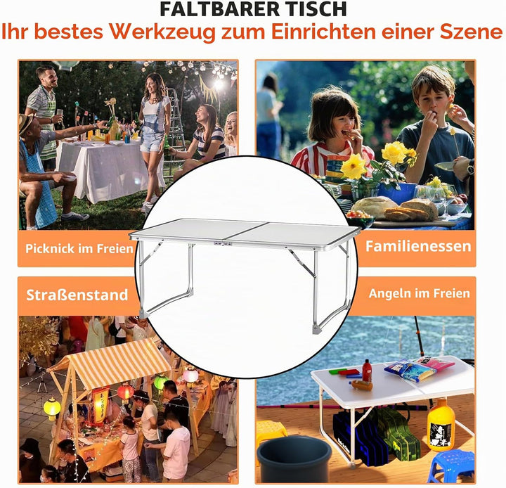 VickyHome 60x40x26cm Weisser Klapptisch Garden Aluminium Rechteck Campingtisch, Picknicktisch im Fre