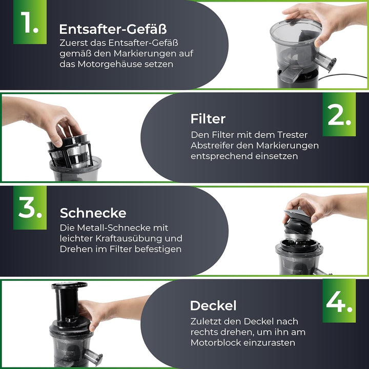 KLAMER Slow Juicer Gemüse und Obst, Entsafter mit Rückwärtsgang, elektrische Fruchtpresse mit Bürste