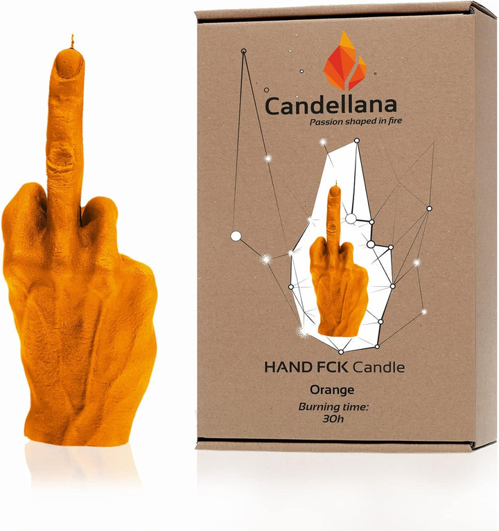 Candellana Kerze in Form eines Mittelfingers | FCK | Höhe: 22,2 cm | Orange | Brennzeit 30h | Kerzen