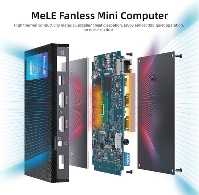 MeLE Mini PC, Quieter3Q Celeron N5105 8GB 128GB Windows 11 Pro Micro Computer Lüfterlose Kleine Desk