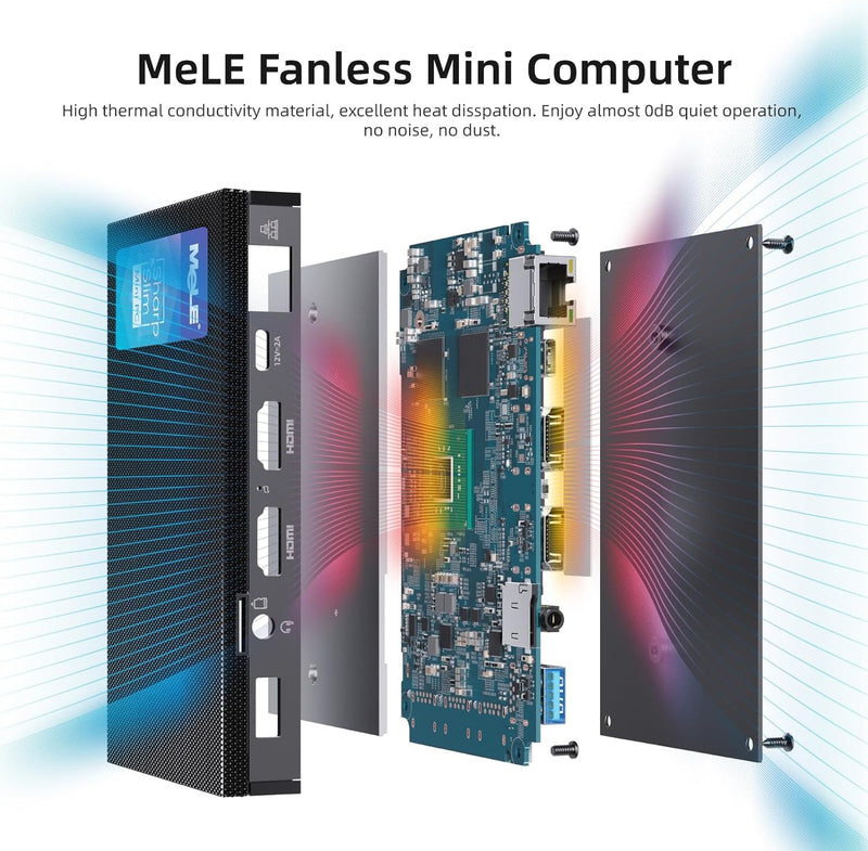 MeLE Mini PC, Quieter3Q Celeron N5105 8GB 128GB Windows 11 Pro Micro Computer Lüfterlose Kleine Desk