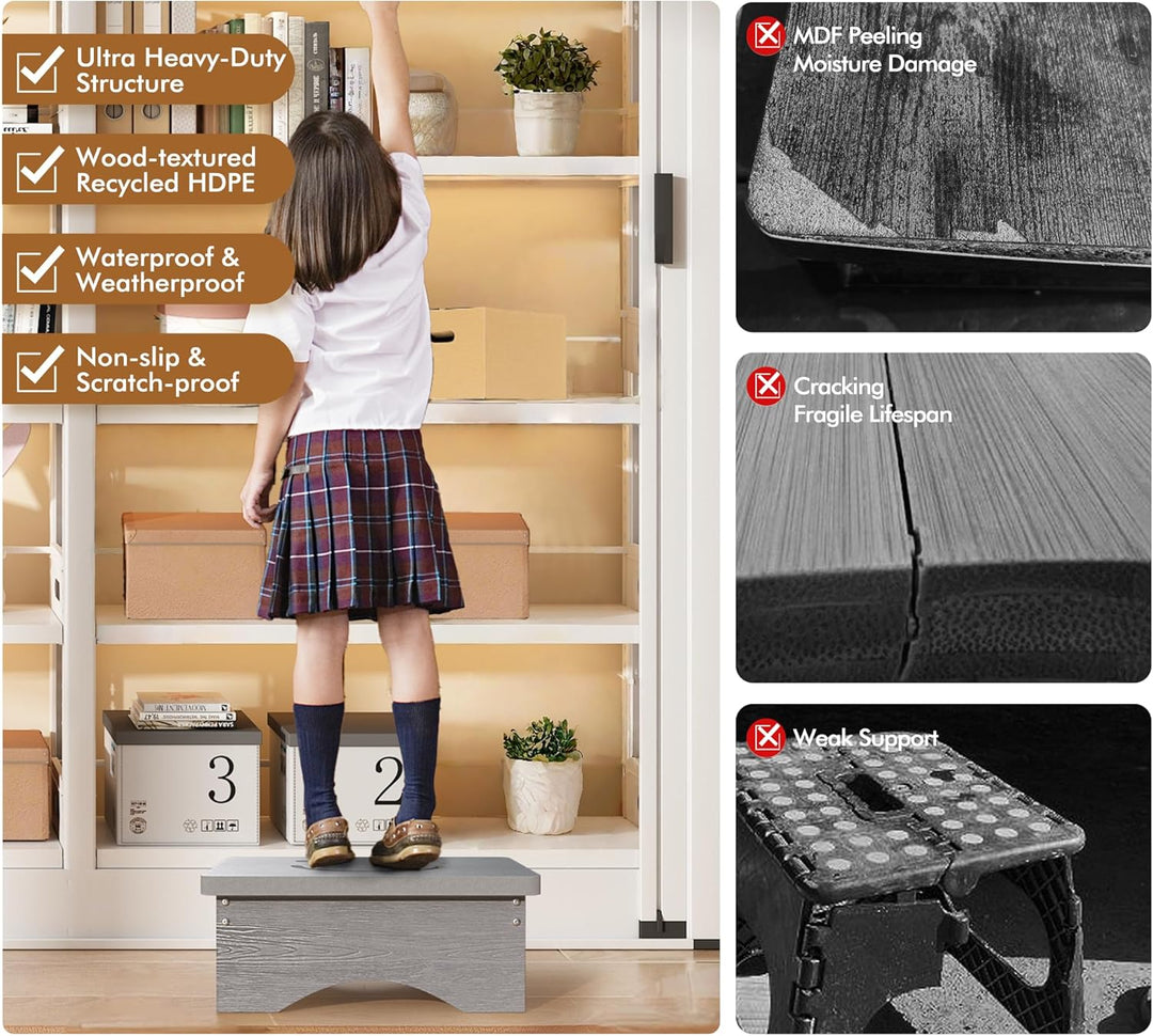 Tritthocker mit rutschfestem Gummi für Erwachsene, Senioren und Kinder, 40 x 32 x 14 cm, Lächeln Des