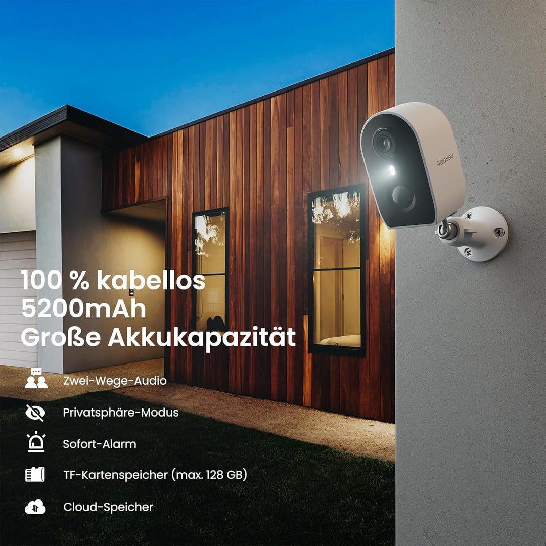 GALAYOU 2K Überwachungskamera Aussen Akku - WLAN Kamera Überwachung Aussen/Innen akku, Aussenkamera