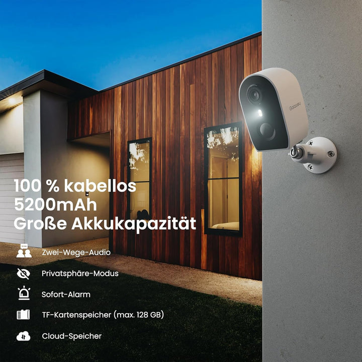 GALAYOU 2K Überwachungskamera Aussen Akku - WLAN Kamera Überwachung Aussen akku, Aussenkamera WLAN K