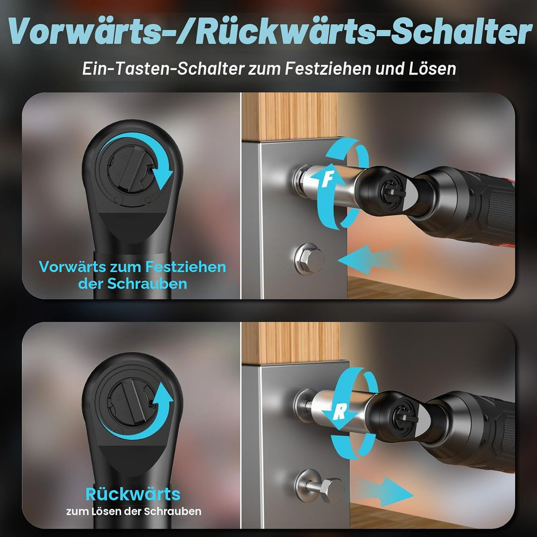 PULITUO Elektrische Ratschenschlüssel Set, 12V Akku Ratschenschlüssel 3/8" mit 2pcs 2000mAh Akkus un