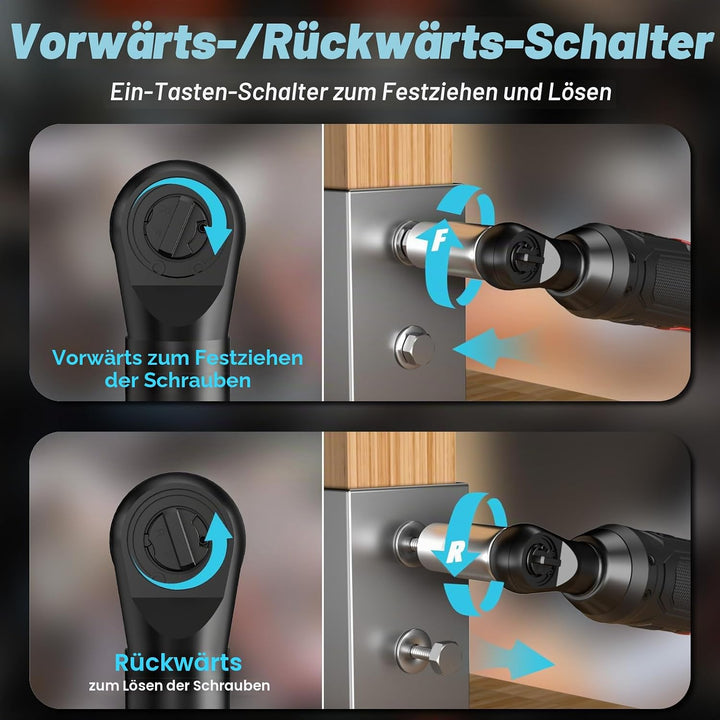 PULITUO Elektrische Ratschenschlüssel Set, 12V Akku Ratschenschlüssel 3/8" mit 2pcs 2000mAh Akkus un