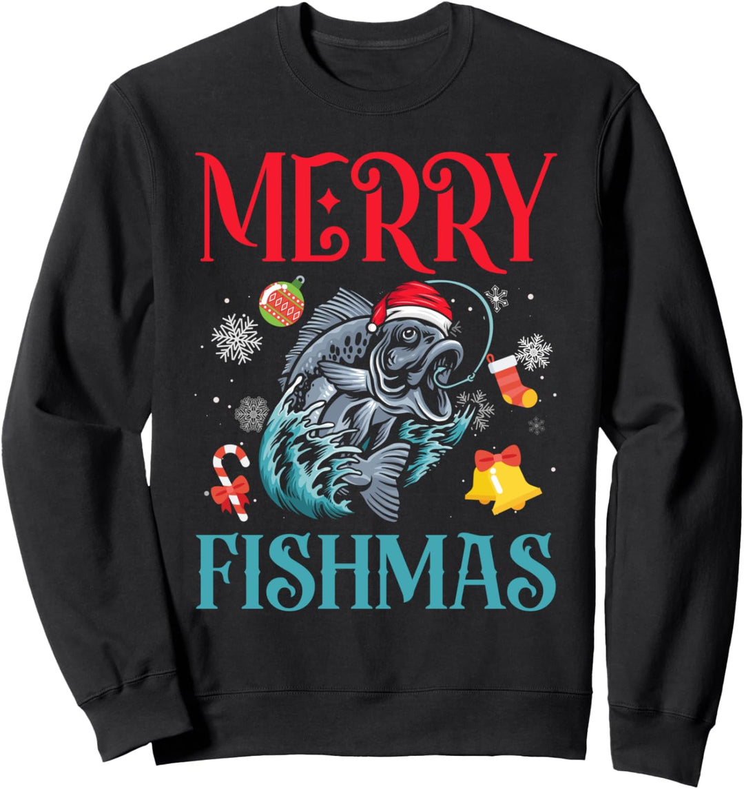 Frohe Fishmas Fischer Xmas Angeln Weihnachten Männer Sweatshirt