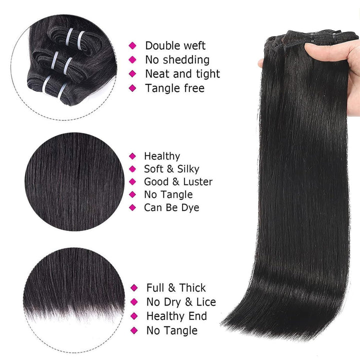 Straight Human Hair 3 Bundles, 100g/Bundle(300g Total), Brazilian Human Hair Bundles 100% Unprocesse