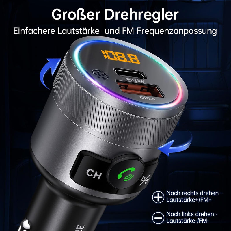 SYNCWIRE Bluetooth 5.3 FM-Transmitter für das Auto, 48W Max PD & QC 3.0 Schnelllade-Autoladegerät ,