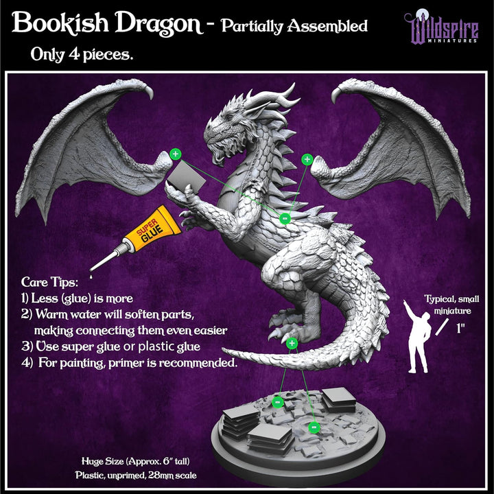 Wildspire Fantasy Bookish Dragon Miniatur – Riesige Grösse 15,2 cm für DND-Miniaturen, 28 mm, Bulk D