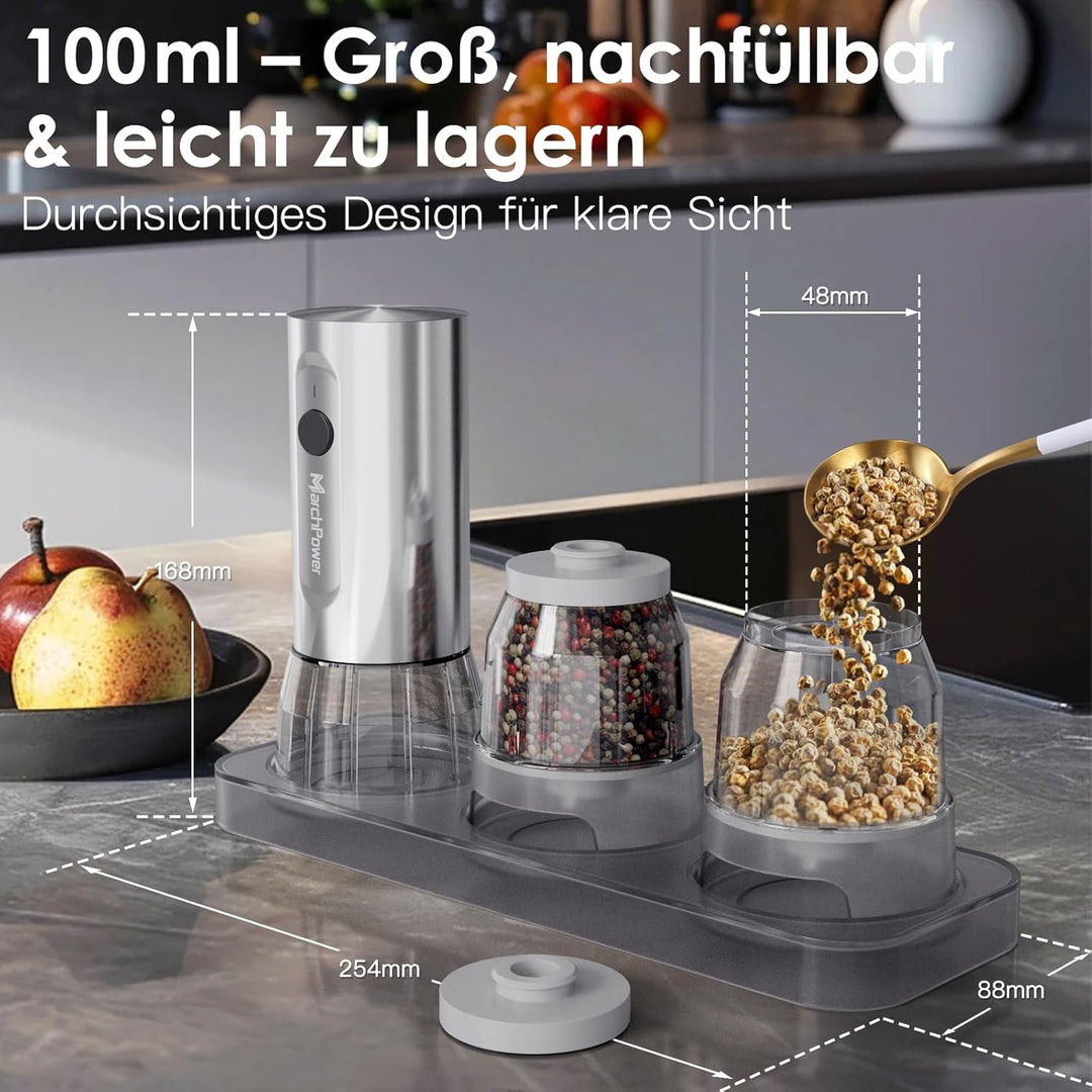 Marchpower elektrische Salz und Pfeffermühle Set, USB Wiederaufladbar, Edelstahl, 2 grosse Kapazität