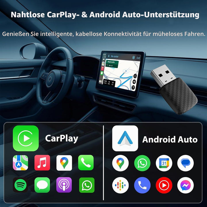 Wireless CarPlay &amp; Android Auto Adapter, Bluetooth 5.0 Mini Adapter für Fahrzeuge, Kabelloses Plug &amp;