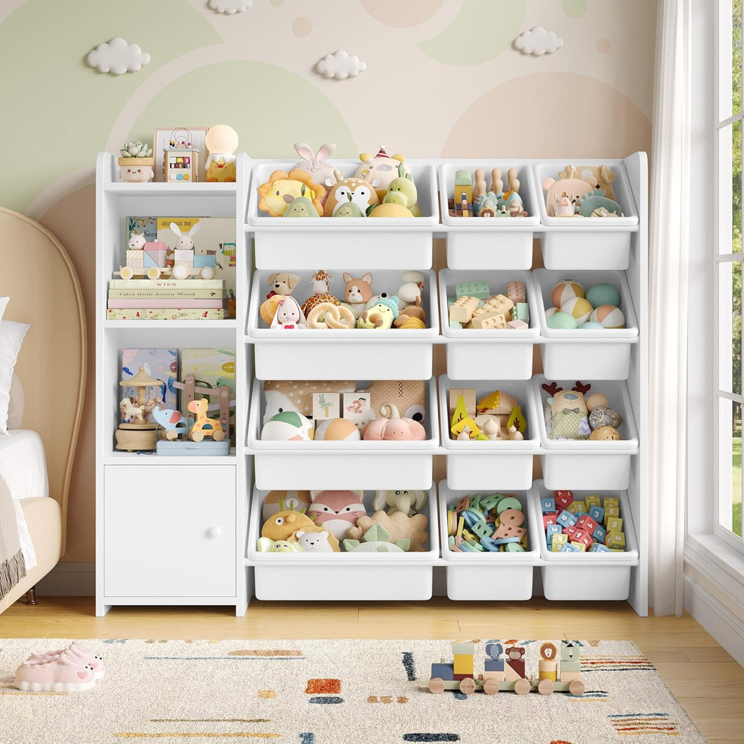 FOREHILL Kinderregal mit 12 Boxen Kinderschrank Holz Bücherregal für Kinder Aufbewahrungsbox Kinderz