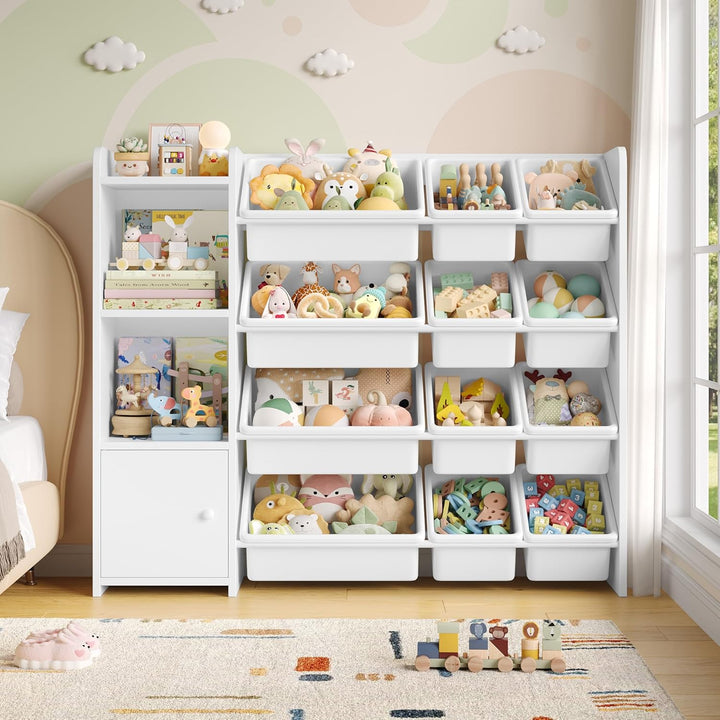 FOREHILL Kinderregal mit 12 Boxen Kinderschrank Holz Bücherregal für Kinder Aufbewahrungsbox Kinderz