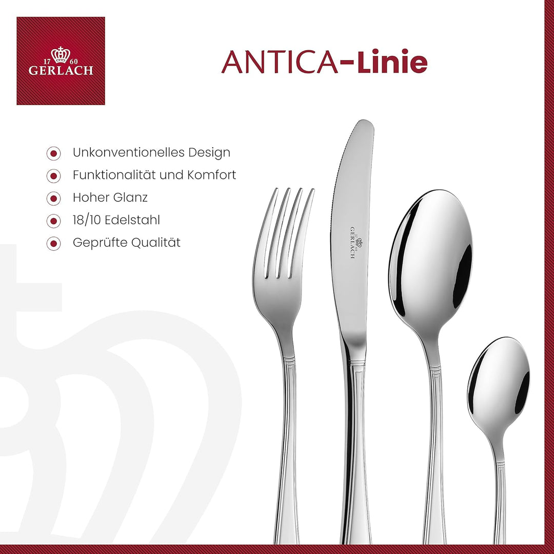 Gerlach Antica Besteck-Set im Koffer 12 Personen Spülmaschinenfest Essbesteck Edelstahl Elegantes Be