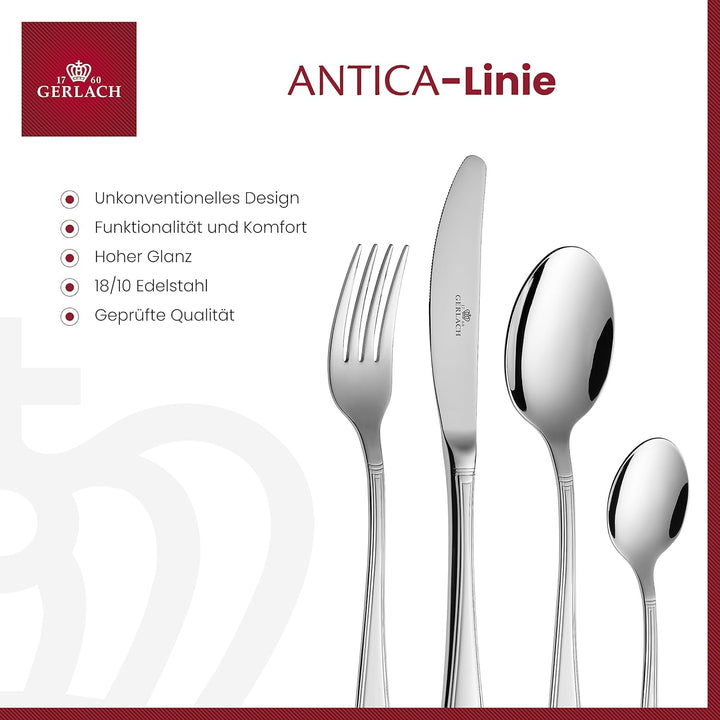 Gerlach Antica Besteck-Set im Koffer 12 Personen Spülmaschinenfest Essbesteck Edelstahl Elegantes Be