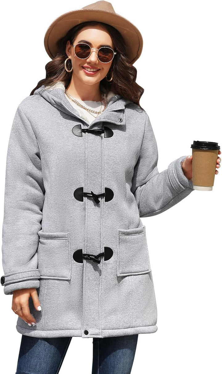 Yuson Girl Winterjacke Damen Fleecejacke Lang Wintermantel Warm Hornknopfjacke Einfarbig Kapuzenpull