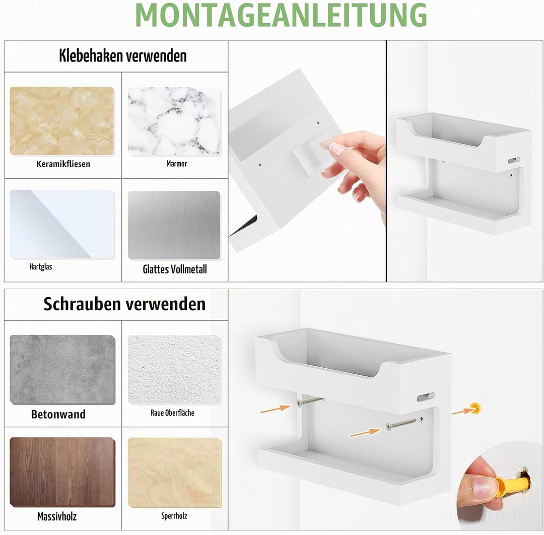 NiHome Wandregal aus Holz mit Doppelablage und magnetischen Haken, Wandhalterung für Nachttisch, Sch