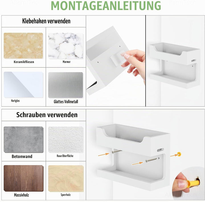 NiHome Wandregal aus Holz mit Doppelablage und magnetischen Haken, Wandhalterung für Nachttisch, Sch