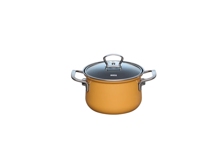Riess, 0651-113, Topf mit Glasdeckel Ø 16cm, ORANGE, Emaille, Vol. (rec.): 1,5 Liter, Made in Österr