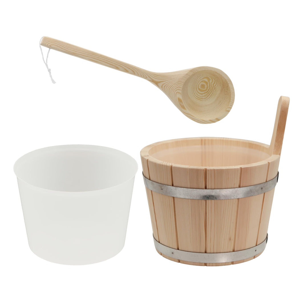 HAF® Saunakübel Set Nadelholz 5 Liter mit Einsatz und 40cm Saunakelle aus Kiefernholz | Feuchtigkeit