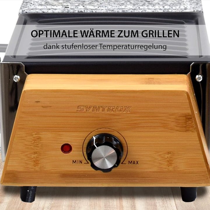 Syntrox Germany RAC-1200W-Murten Raclette im Holz Design mit geteilten Platten Heisser Stein & Grill