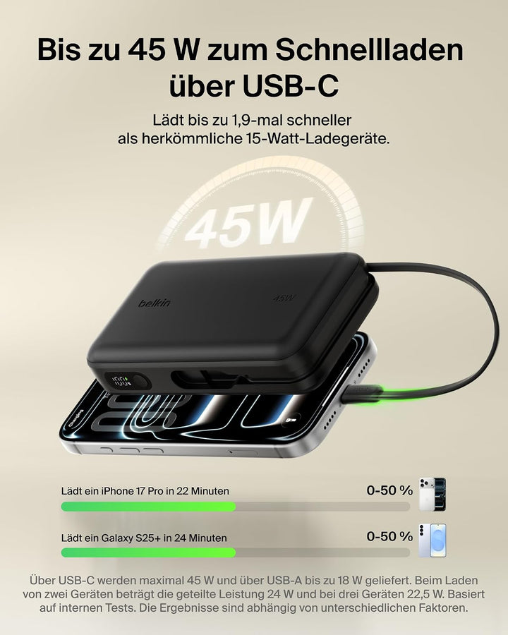 Belkin UltraCharge 20000mAh Power Bank, USB-C-Kabel und Anzeige – Schwarz, Schwarz