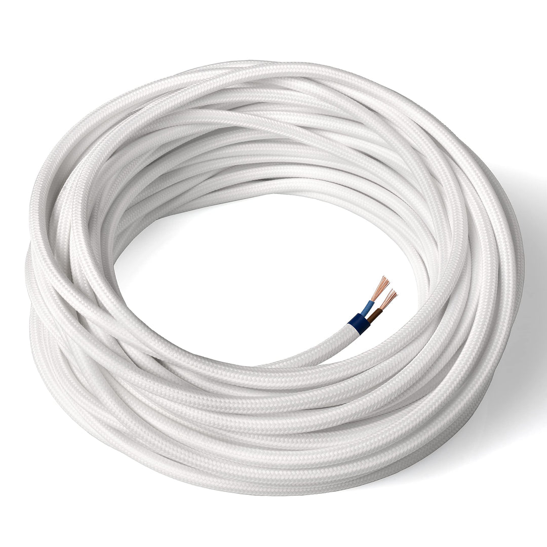 Amarcords - Textilkabel für Lampen WEISS, rund, Seide, 5 Meter, mit 2 Leiter 2x0,75 - Stoffkabel mit