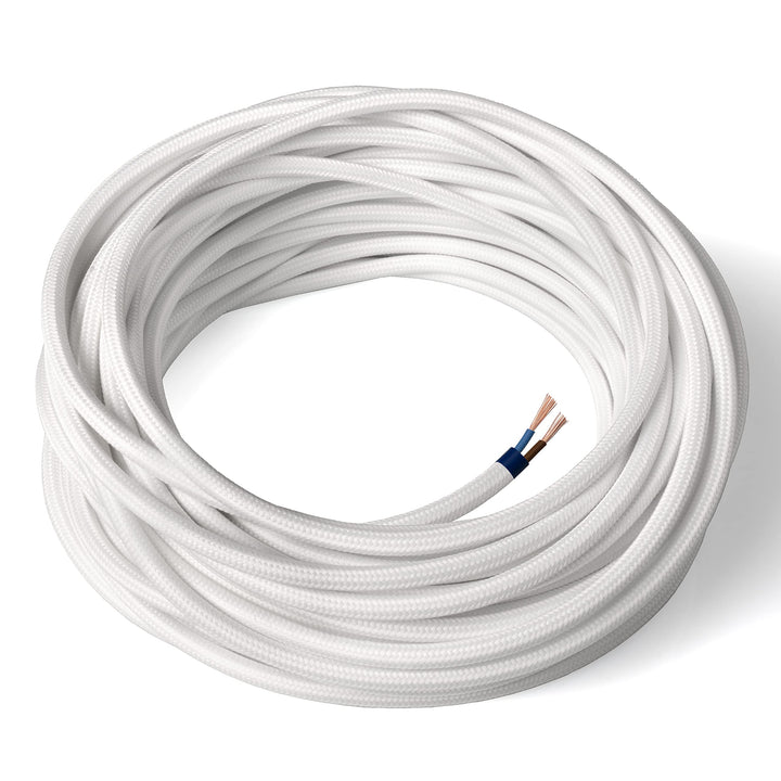 Amarcords - Textilkabel für Lampen WEISS, rund, Seide, 5 Meter, mit 2 Leiter 2x0,75 - Stoffkabel mit